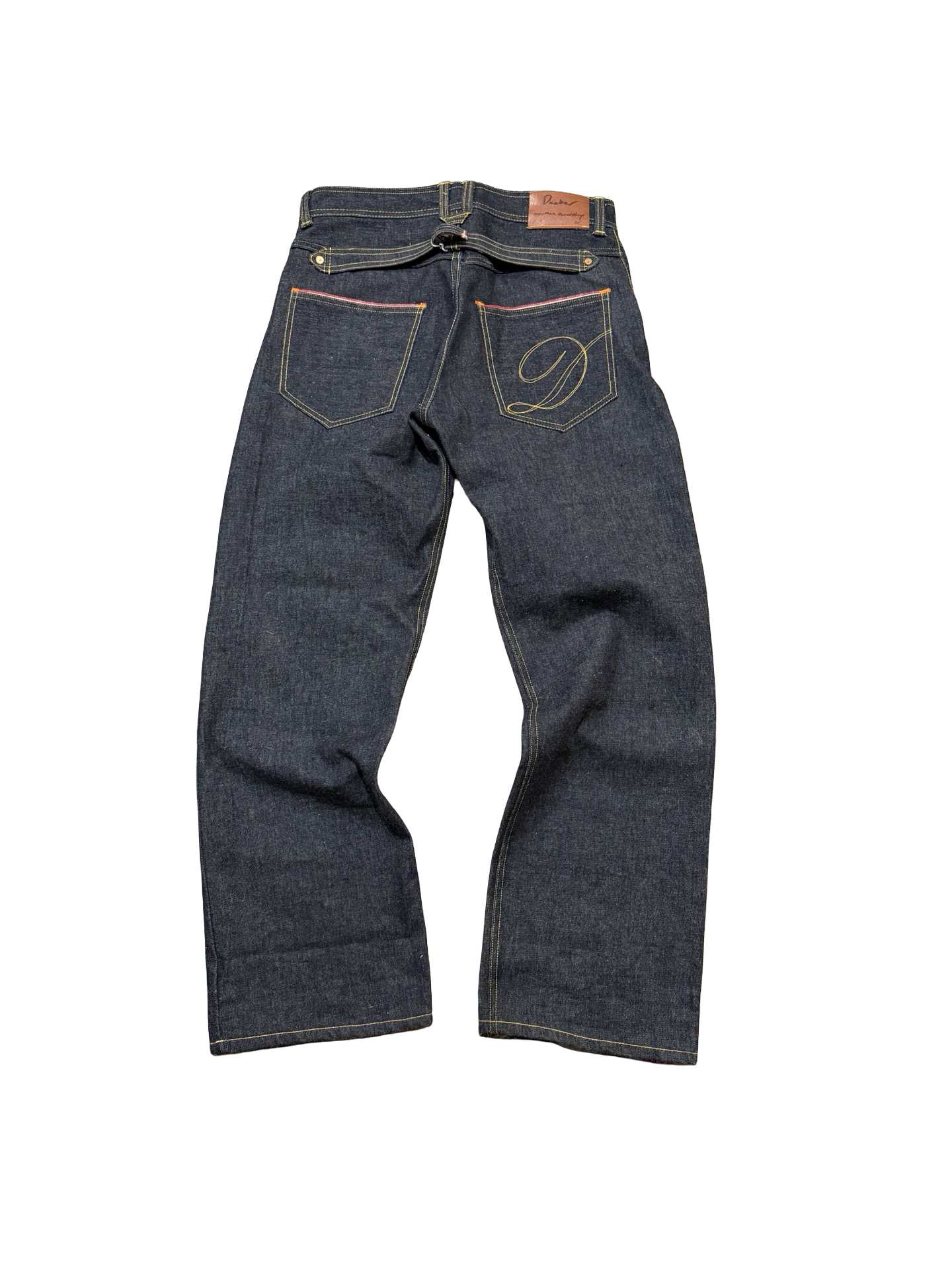 Mule pocket buckle back selvedge denim jeans 36x32