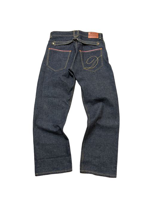 Mule pocket buckle back selvedge denim jeans 36x32