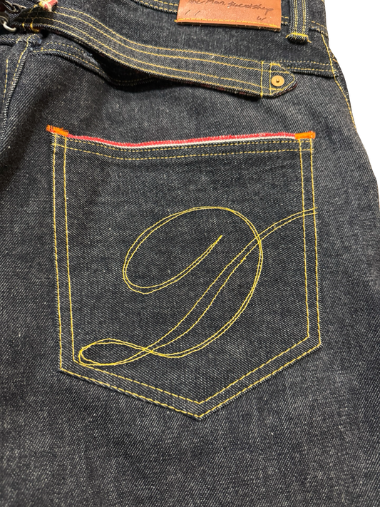 Mule pocket buckle back selvedge denim jeans 36x32