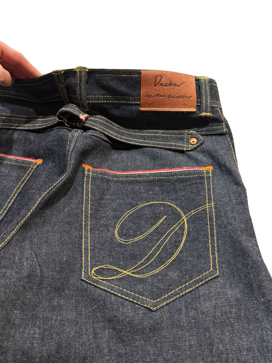 Mule pocket buckle back selvedge denim jeans 36x32