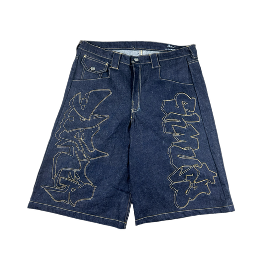 Cut and Sew Graffiti Jean Shorts