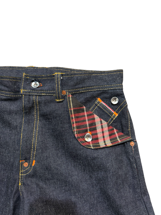 Mule pocket buckle back selvedge denim jeans 36x32