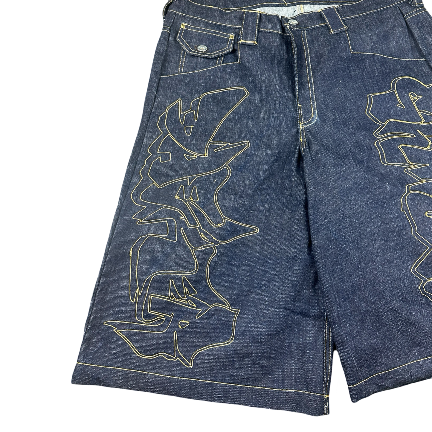 Cut and Sew Graffiti Jean Shorts