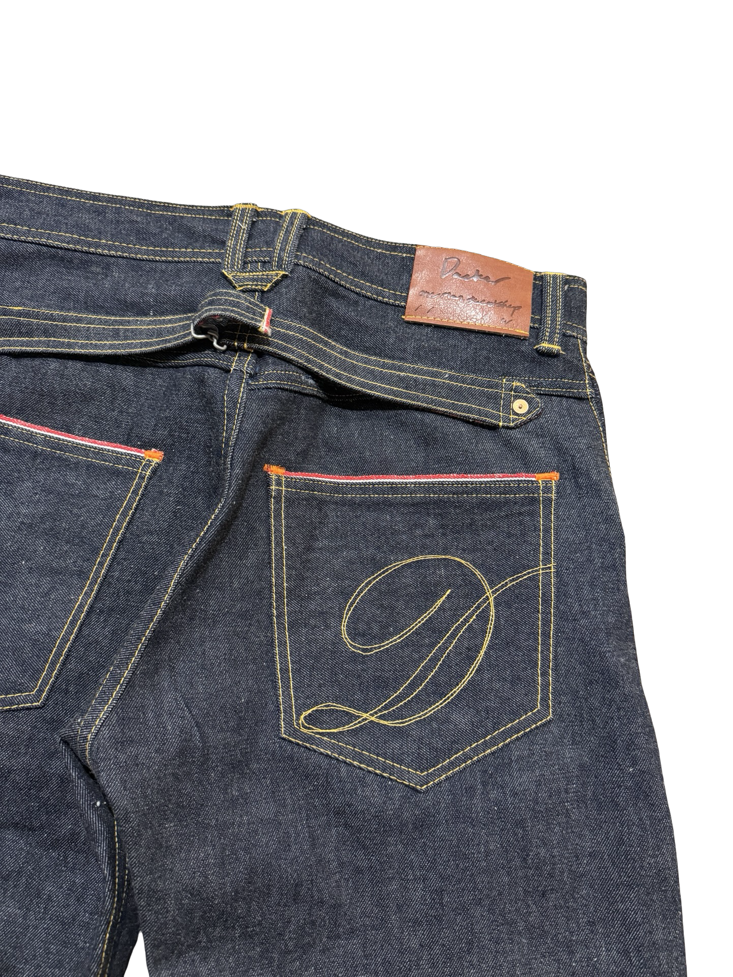 Mule pocket buckle back selvedge denim jeans 36x32