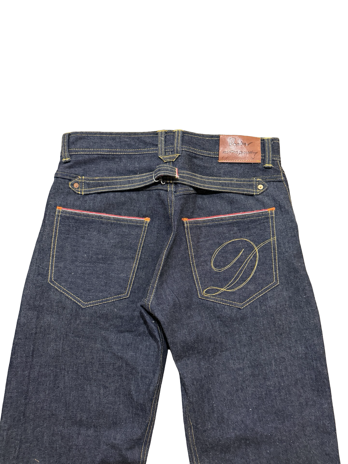 Mule pocket buckle back selvedge denim jeans 36x32