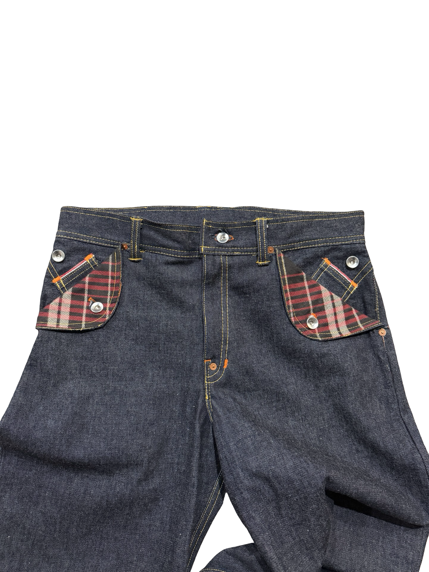 Mule pocket buckle back selvedge denim jeans 36x32