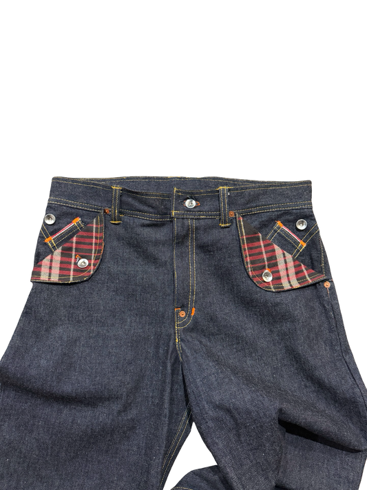 Mule pocket buckle back selvedge denim jeans 36x32